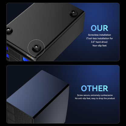 CENMATE Aluminum Dual Bay Hard Drive Enclosure with Cooling Fan for 2.5“/3.5" SATA HDD/SSD with USB A/C 3.0, Support Hot Swappable, Daisy Chain Expansion, Tool-Free HDD Enclosure, DAS(NO RAID/NAS)