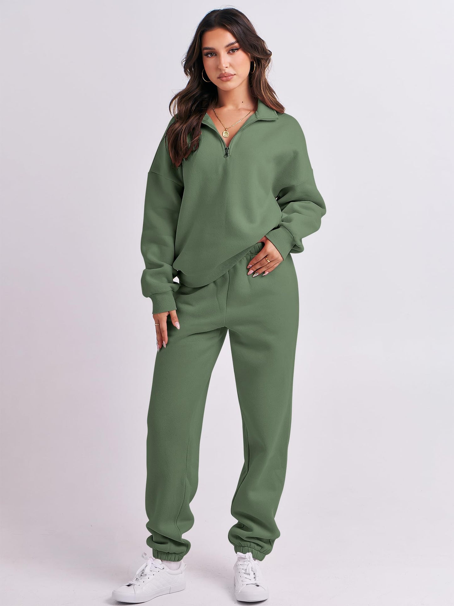 ANRABESS Women 2 Piece Outfits Sweatsuit Oversized Half Zip Sweatshirt Jogger Sweatpants Tracksuit Lounge Set 2025 Clothes