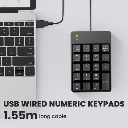 Wired Number Pad, USB Numeric Keypad 19 Key Number Keypad Keyboard for Laptop PC Computer Notebook, Big Print Letters - Black