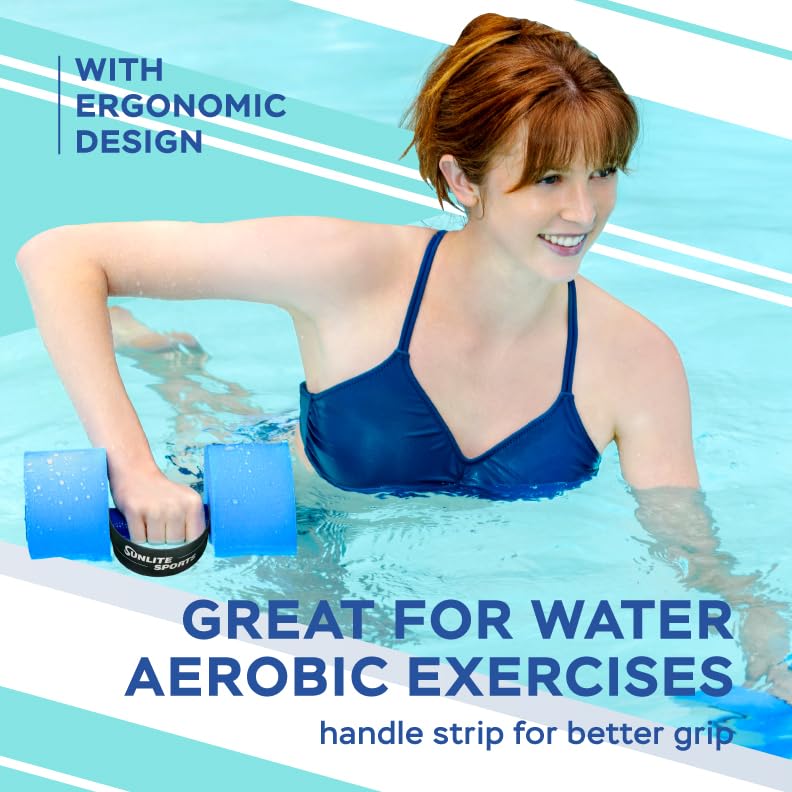 Sunlite Sports Water Weights Pool Exercise Dumbbells, Water Aerobic Equipment, High-Density EVA-Foam Dumbbell with Handle Strip, Aqua Therapy, Pool Fitness Exercise Set of 2