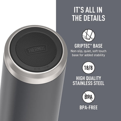 THERMOS ICON SERIES Stainless Steel Water Bottle with Spout - 24 Ounce, Granite - Vacuum Insulated Water Bottle with Lid