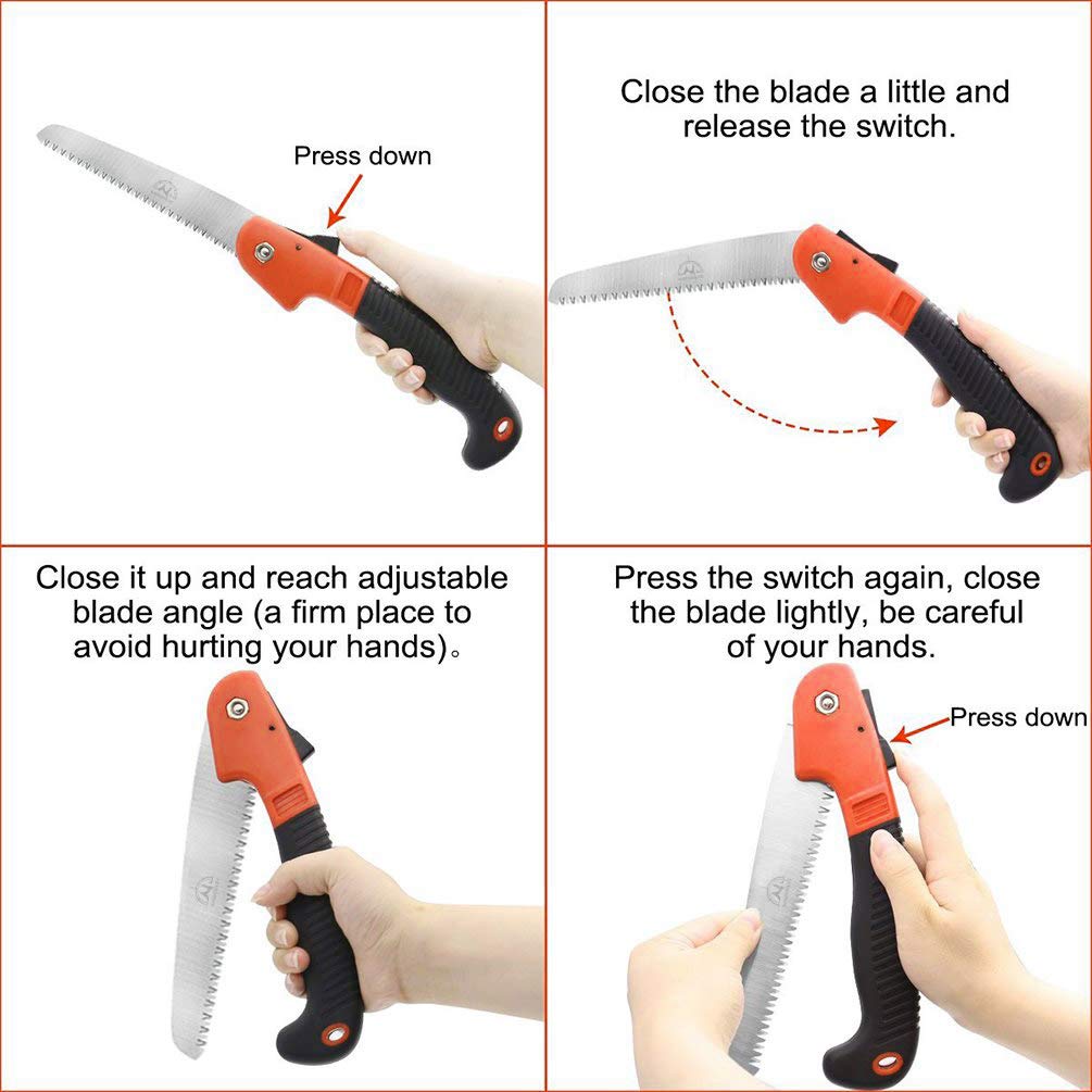 Folding Pruning Saw, Premium Folding Hand Saw with Secure Lock Comfort Soft Grip for Garden or Tree Pruning, Camping, Wood Working(Orange+Black)