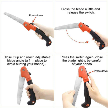 Folding Pruning Saw, Premium Folding Hand Saw with Secure Lock Comfort Soft Grip for Garden or Tree Pruning, Camping, Wood Working(Orange+Black)