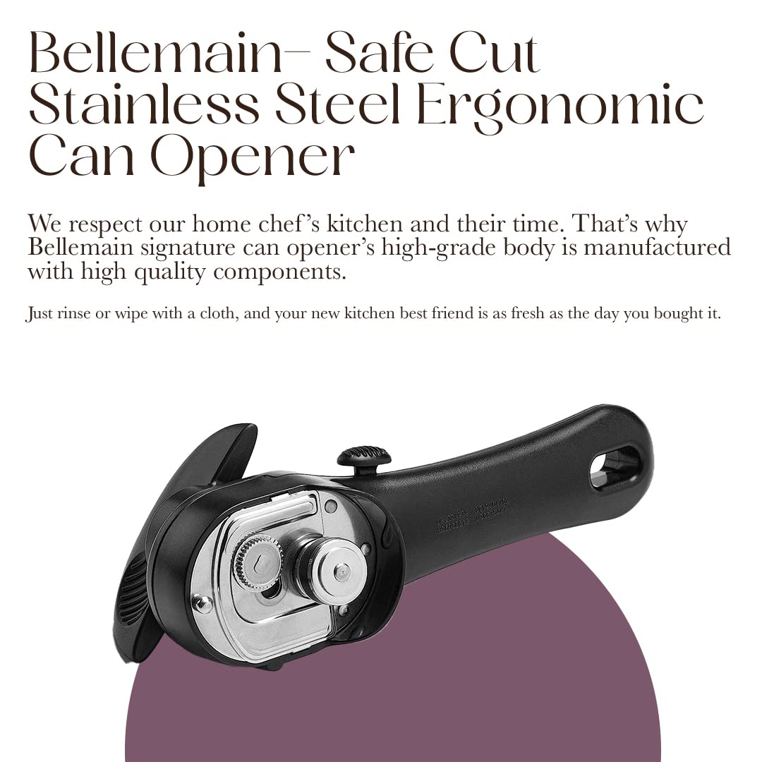 Bellemain Stainless Steel Can Opener – Manual Can Opener For seniors - Ergonomic Smooth edge Can Opener Hand Held Heavy Duty – Easy to use can opener safe cut