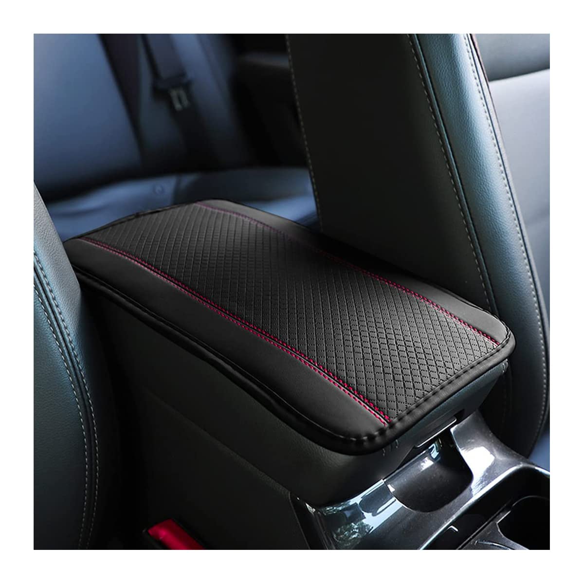 Ziciner Car Center Console Armrest Pad, PU Leather Waterproof Auto Armrest Seat Box Cover Protector, Universal 12.59x 7.24 Inch Vehicles Interior Accessories for Most Car SUV (Black & Pink)