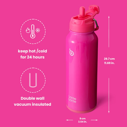 BOTTLE BOTTLE 40 oz sports water bottle stainless steel insulated water bottle with straw and pills holder (hot pink)
