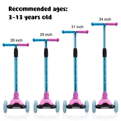 3 Wheel Scooter for Kids, Kids Scooter with Light Up Wheels, Sturdy Deck Design, and 4 Height Adjustable Suitable for Kid Ages 3-12