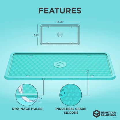 Rightcar Solutions Silicone License Plate Frame | The Original Premium Grade Silicone Car Plate Frame | Rust Proof, Rattle Proof, Weather Proof License Plate Holder (Aqua Blue)