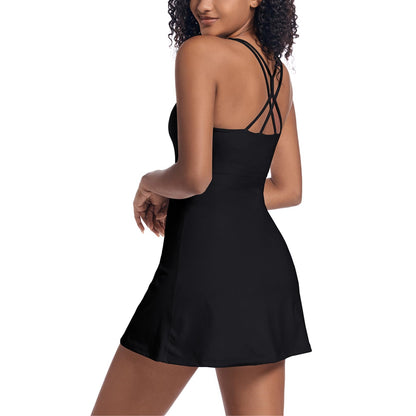 Tennis Dress for Women Workout Dress with Built-in Bra & Shorts Pockets for Athletic Exercise Golf, Black, M