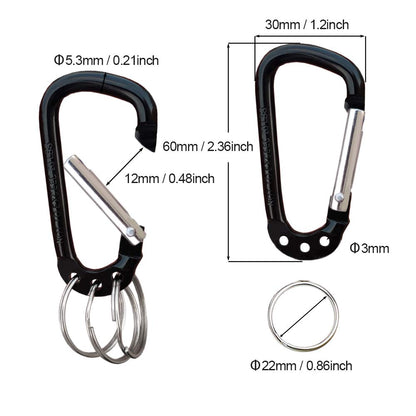 VictorsHome Carabiner Clip Keychain Aluminum Alloy D Shape Multifunction Clip Hook with 3 Key Rings for Outdoor Backpack Multi-Color 6 Pack