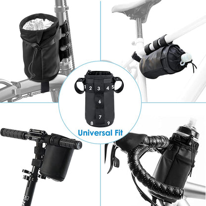 WOTOW Bike Water Bottle Holder- Insulated Bicycle Cup Holder with Shoulder Strap, Bike Drink Holder with Phone Storage for Adult Kids, Handlebar Cycling Water Bottle Cage for Mountain Touring