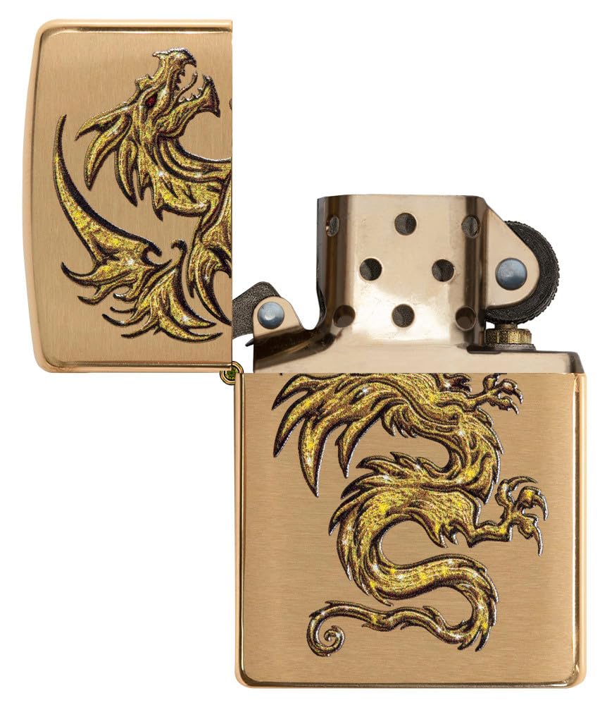 Zippo Dragon Design Brushed Brass Pocket Lighter