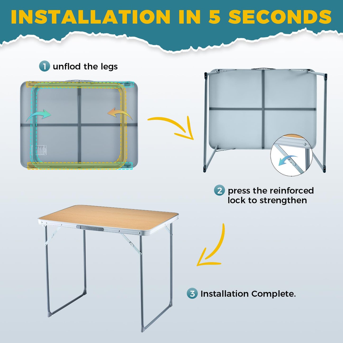 FUNDANGO Small Folding Table, Portable Lightweight Picnic Foldable Card Tables with Carry Handle for Outdoor Hiking BBQ Beach Backyard