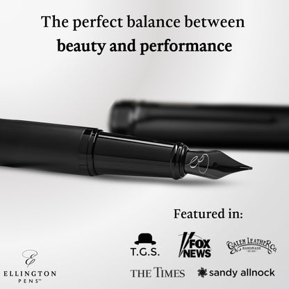 Ellington Pen Luxury Fountain Pen Set - Fountain Pens For Writing - Smooth Medium Nib - Includes Refillable Ink Converter, 3 Ink Cartridges, Gift Box - Calligraphy, Journaling, Sketching (The Stealth)