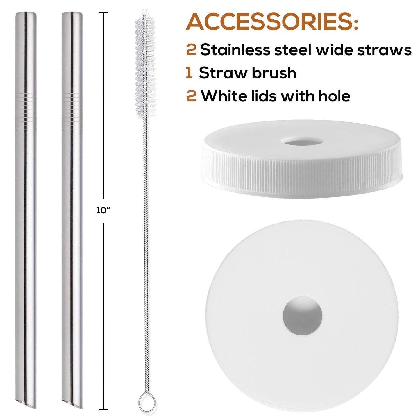 [ 8 Pack ] Glass Juicing Bottles with 2 Straws & 2 Lids w Hole- 16 OZ Travel Drinking Jars, Water Cups with Black Airtight Lids, Reusable Tall Mason Jar for Juice, Bubble Tea, Smoothie, Tea, Kombucha