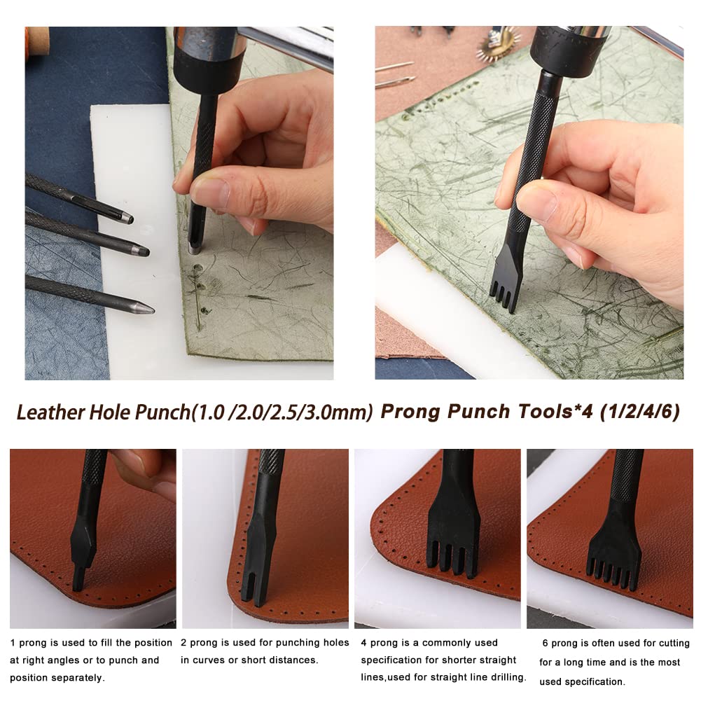 BUTUZE Leather Working Tools, Practical Leather Craft Kit with Waxed Thread Groover Awl Stitching Punch Hole for Leathercraft Beginner or Adults Gifts - Comes with Tool Manual