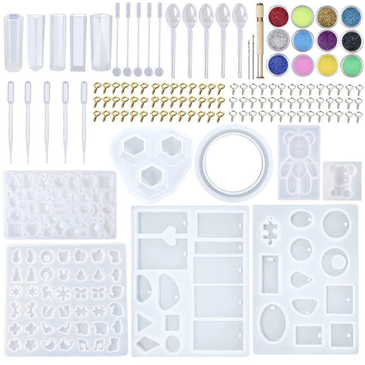 EuTengHao 229Pcs DIY Jewelry Casting Molds Tools Set More Than 120 Designs Contains 8 Silicone Jewelry Resin with 70 Designs,1 Earring Molds with 25 Designs,2 Necklace Bear Molds,3 Diamonds Mold
