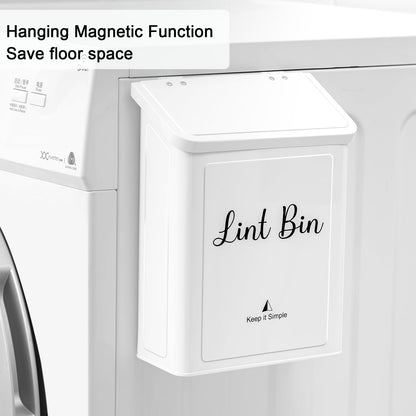 SUBEKYU Magnetic Lint Bin for Laundry Room, Wall Mounted Metal Lint Box Holder Trash Can with Lid for Dryer,Lint Basket for Laundry Room Organization,White