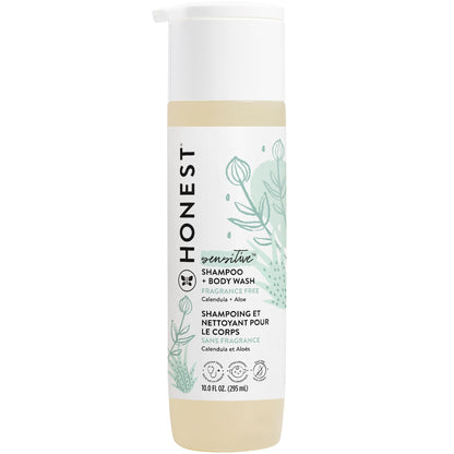 The Honest Company 2-in-1 Cleansing Shampoo + Body Wash for Sensitive Skin | Gentle for Baby | Naturally Derived, Tear-free, Hypoallergenic | Fragrance Free, 10 fl oz