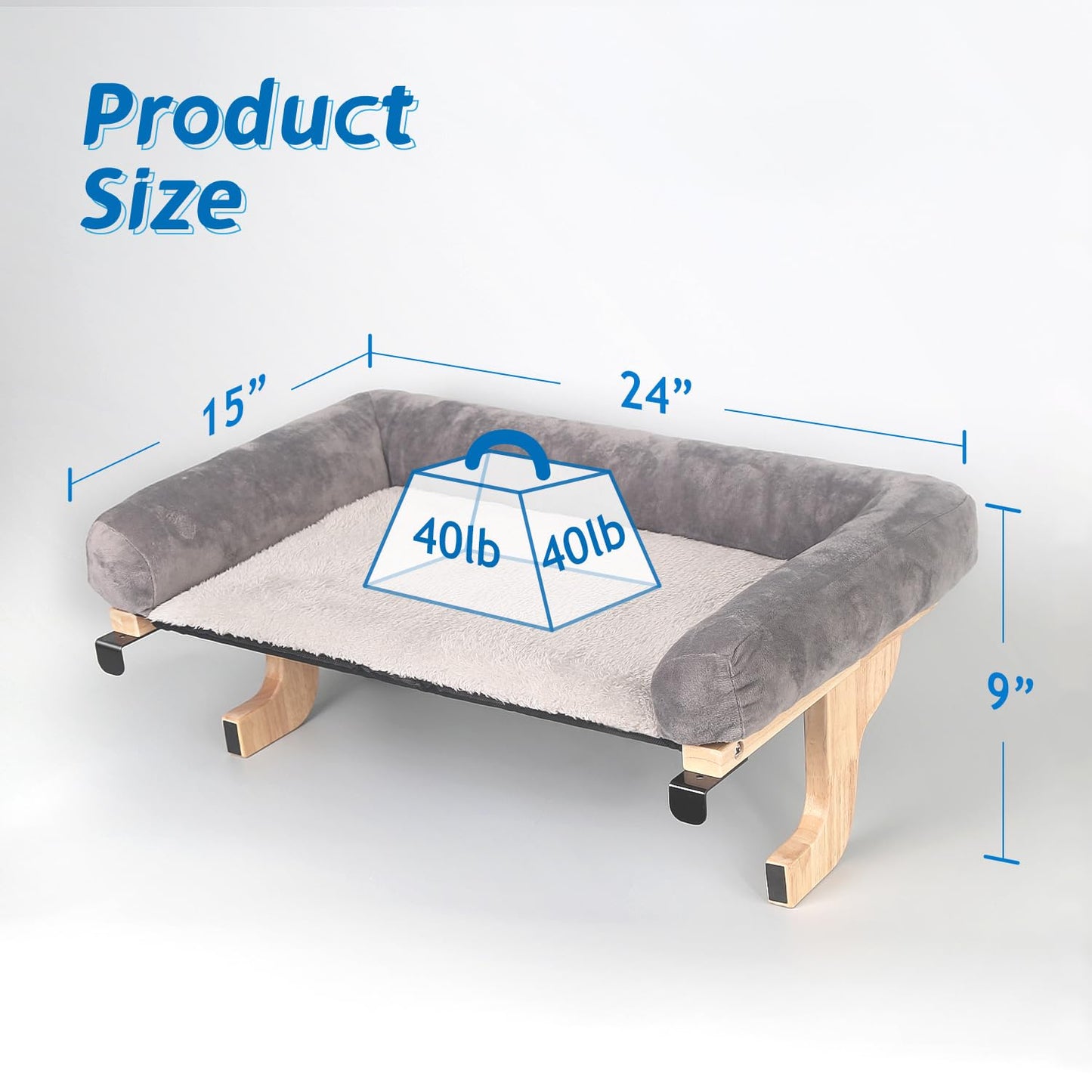 Zakkart Cat Perch for Window Sill with Bolster - Orthopedic Hammock Design with Premium Hardwood & Robust Metal Frame - Cat Window Seat for Large Cats and Kittens - Natural Color Wood with Gray Bed