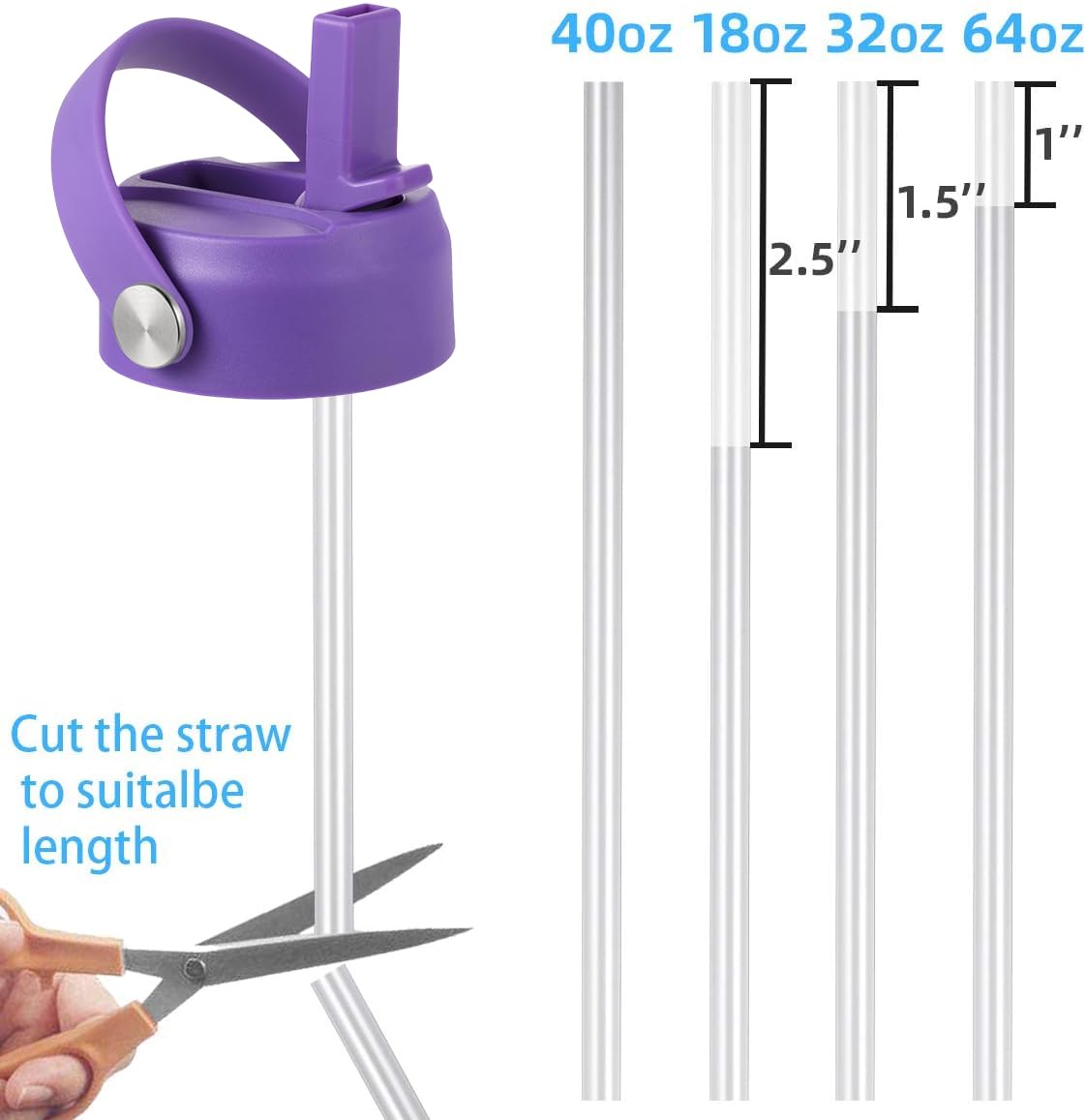 Straw Lid for Hydro Flask Wide Mouth, Lid with Flexible Handle and Straws, Replacement Sports Cap for Hydroflask 32 40 oz