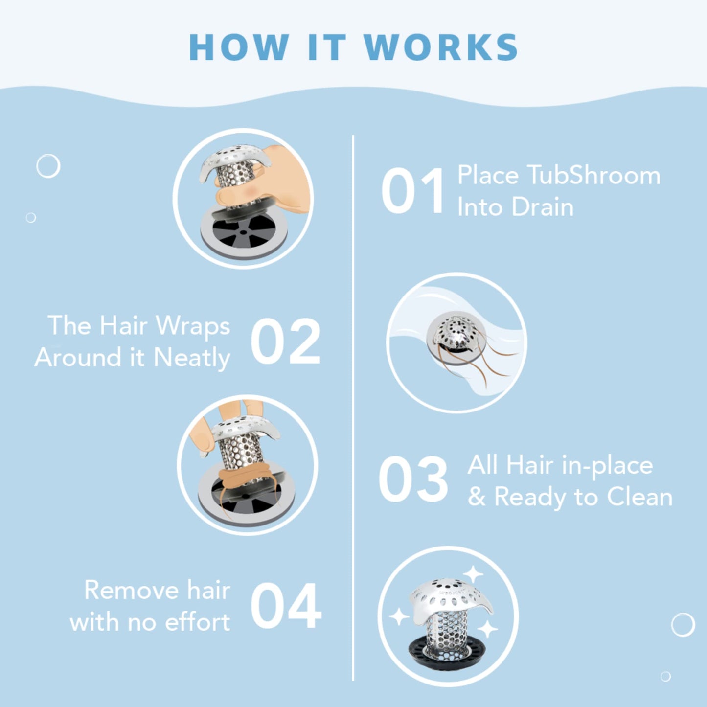 TubShroom Ultra Revolutionary Bath Tub Drain Protector Hair Catcher/Strainer/Snare, Stainless Steel, Stainless Combo