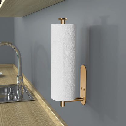 VAEHOLD Self Adhesive Paper Towel Holder Under Cabinet Wall Mounted Paper Towel Roll Holder for Kitchen Bathroom Wall - SUS304 Stainless Steel (Gold)