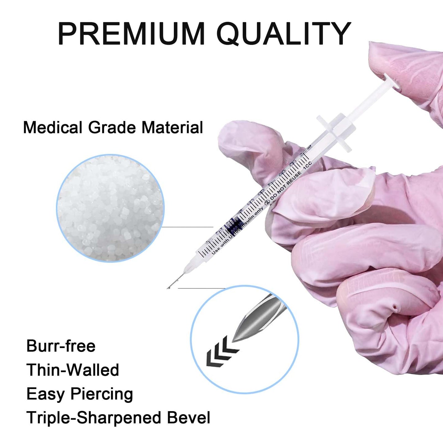 U-100 Syringes with Needle - 30G 5/16" (8mm) 1ml/cc Disposable Syringe, Individual Wrapped, 30PACK