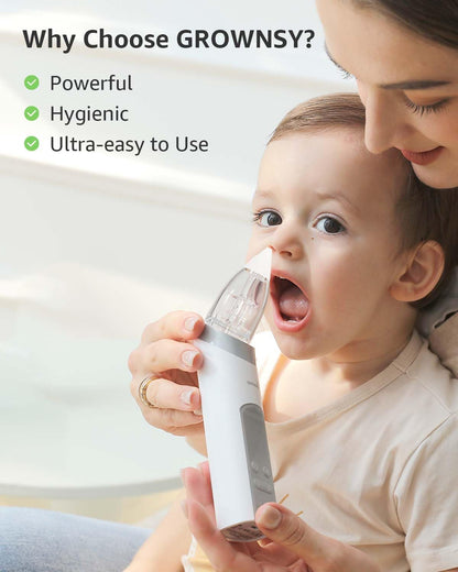 GROWNSY Nasal Aspirator for Baby, Electric Baby Nose Sucker with Larger Suction Chamber and More Powerful Suction, Automatic Nose Cleaner with Music and Light Soothing Function