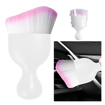 Ziciner Car Detailing Brush, Curved Soft Bristles Auto Removal Dust Collectors, Universal Vehicle Dashboard, Air Conditioner Vents etc Interior Cleaning Tool Accessory (White/White/Pink)