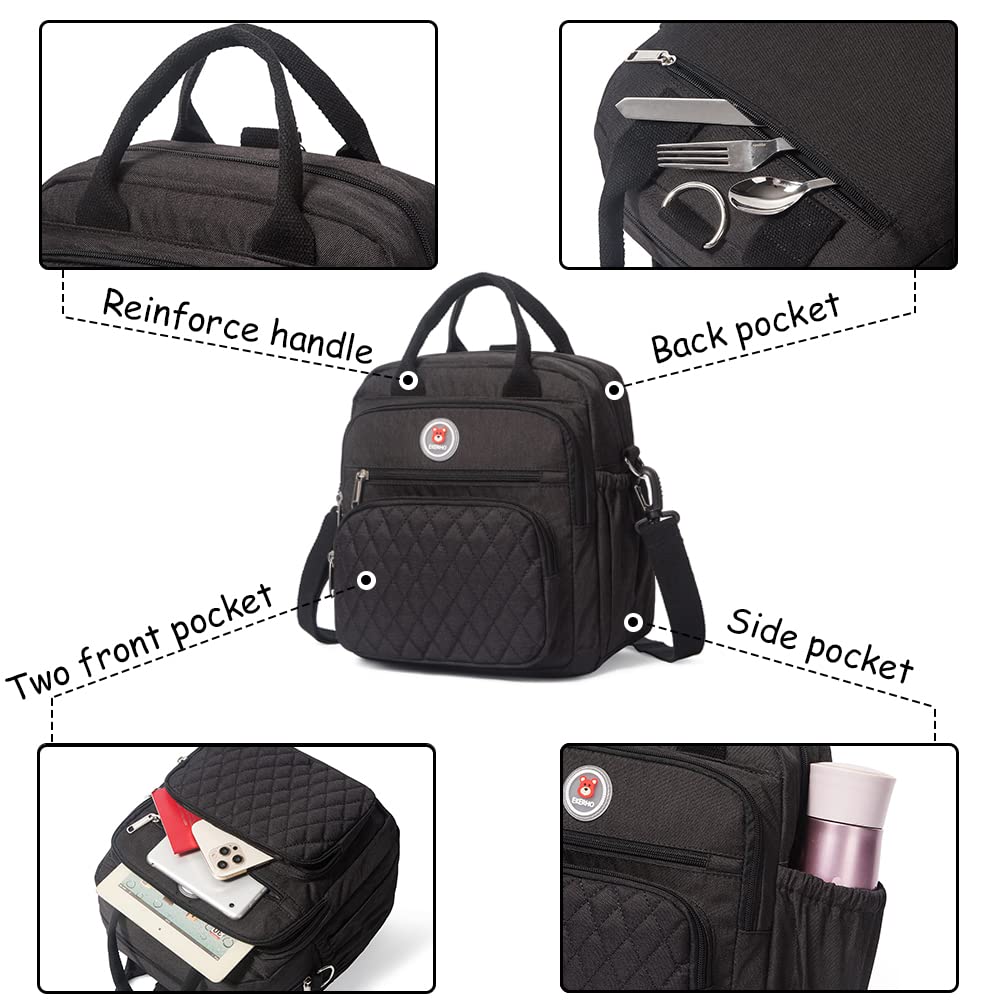 EKERHO Insulated Lunch Bag Backpack for Women/Men, 3 carrying way Lunch Tote, Large Waterproof Cooler Box with Side pockets for Adults, College, Work, Beach, Picnic, Black