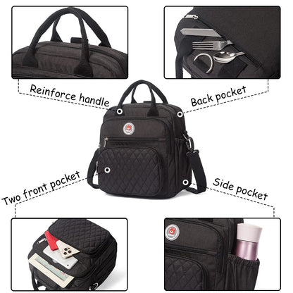 EKERHO Insulated Lunch Bag Backpack for Women/Men, 3 carrying way Lunch Tote, Large Waterproof Cooler Box with Side pockets for Adults, College, Work, Beach, Picnic, Black