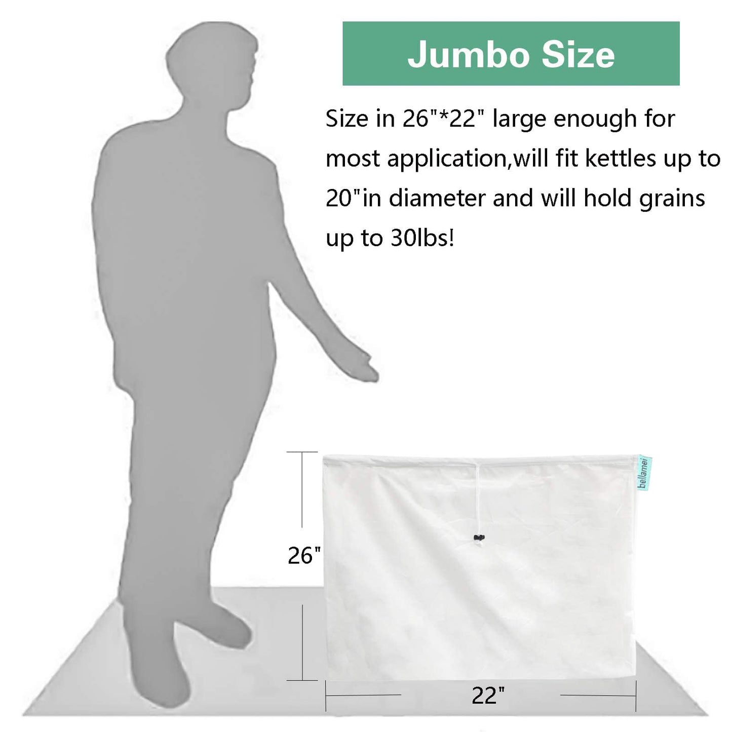 Bellamei Brew Bags Extra Large Reusable 2 Pack 250 Micron Fine Mesh Bag for Fruit Cider Apple Grape Wine Press Drawstring Straining Brew in a Bag (2 pack-22"×26")