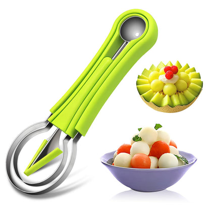 Suuker Melon Baller Scoop Set,4 In 1 fruit cutters shapes, watermelon scooper fruit scooper and baller, fruit carving tools（Green）