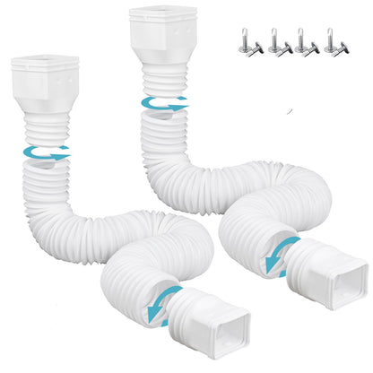 HAHOME 2 Pack Rain Gutter Downspout Extensions,Drain Downspout Extender Diverter, Flexible Downspout Extensions Can Extendable from 21 to 60 Inches (White)