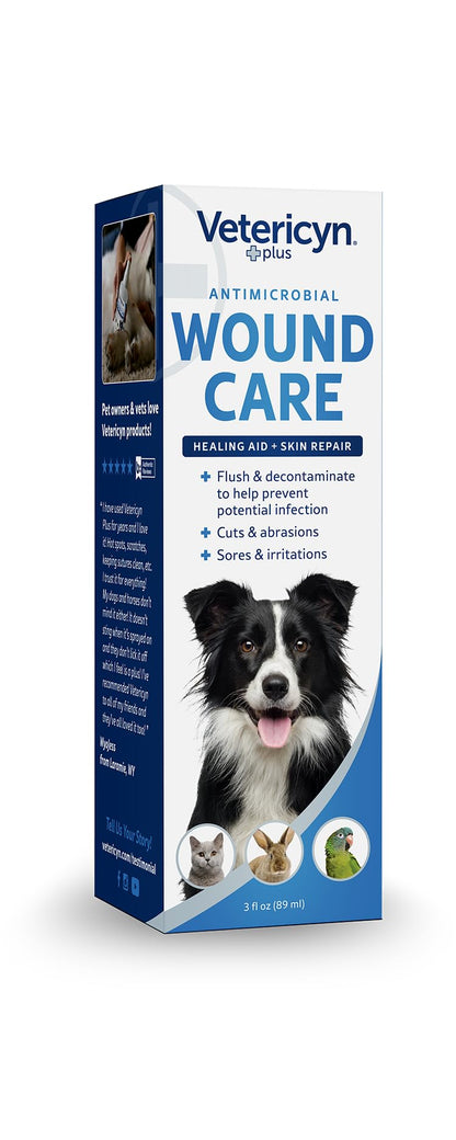 Vetericyn Plus Dog Wound Care Spray | Healing Aid and Skin Repair, Clean Wounds, Relieve Dog Skin Allergies, Safe for All Animals. 3 ounces