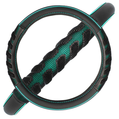 Flying Banner car Steering Wheel Cover Faux Leather Massage Universal fit 3D Honeycomb Hole Anti-Slip Sporty 15 Inches (Mint Green Black)