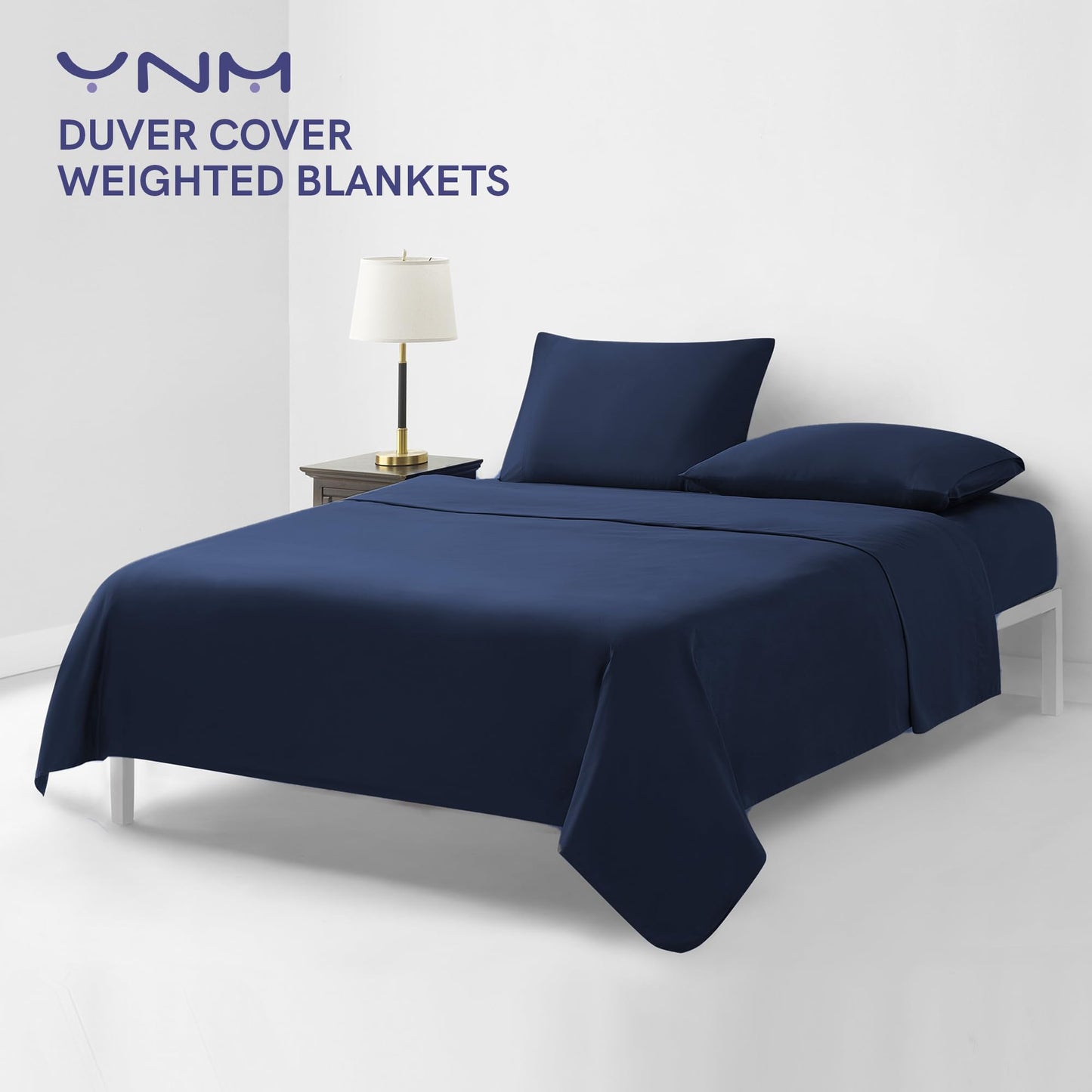 YnM Exclusive Cotton Duvet Cover for Weighted Blankets with 16 Strings (Navy, 60"x80")
