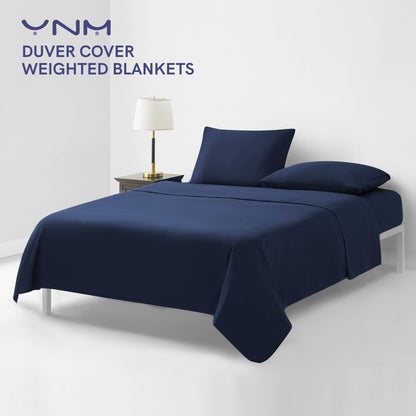 YnM Exclusive Cotton Duvet Cover for Weighted Blankets with 16 Strings (Navy, 60"x80")