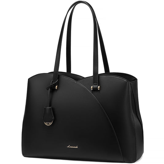 LOVEVOOK Laptop Tote Bag for Women, Work Bags Laptop Bag Teacher Tote Bag, Leather Computer Bag Large Purses Handbag Professional Briefcase, Black, Fits 15.6 Inch Laptop, Black