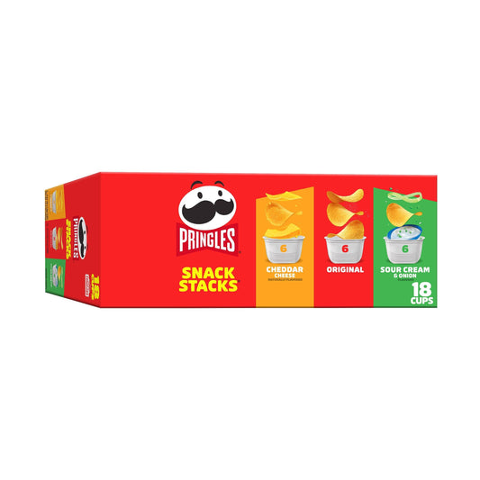Pringles Potato Crisps Chips, Lunch Snacks, Office and Kids Snacks, Snack Packs, Variety Pack, 12.9oz Box (18 Cups)