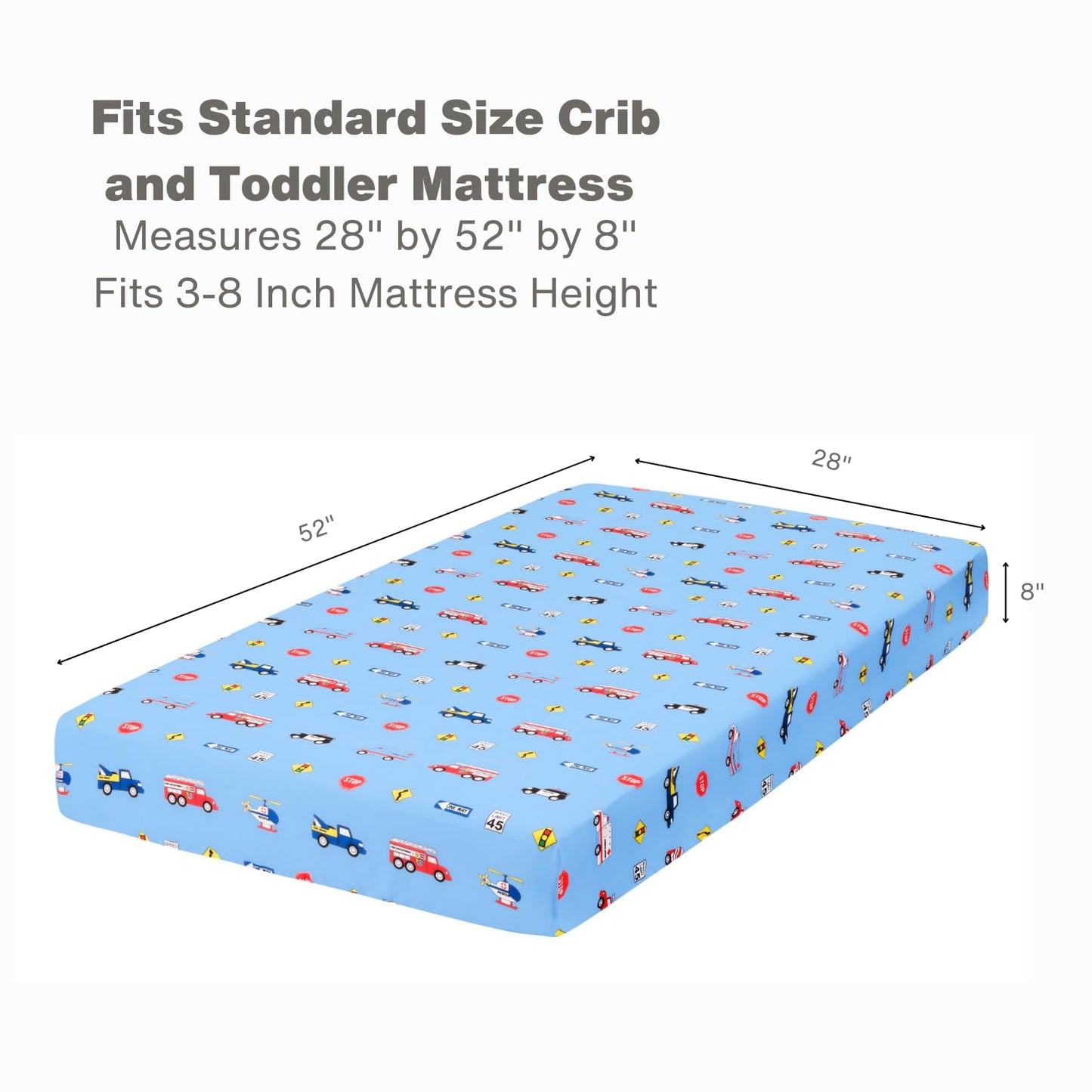 Everyday Kids 2 Pack Fitted Boys Crib Sheet, 100% Soft Breathable Microfiber Baby Sheet, Fits Standard Size Crib Mattress 28in x 52in, Nursery Sheet - Rescue/Blue