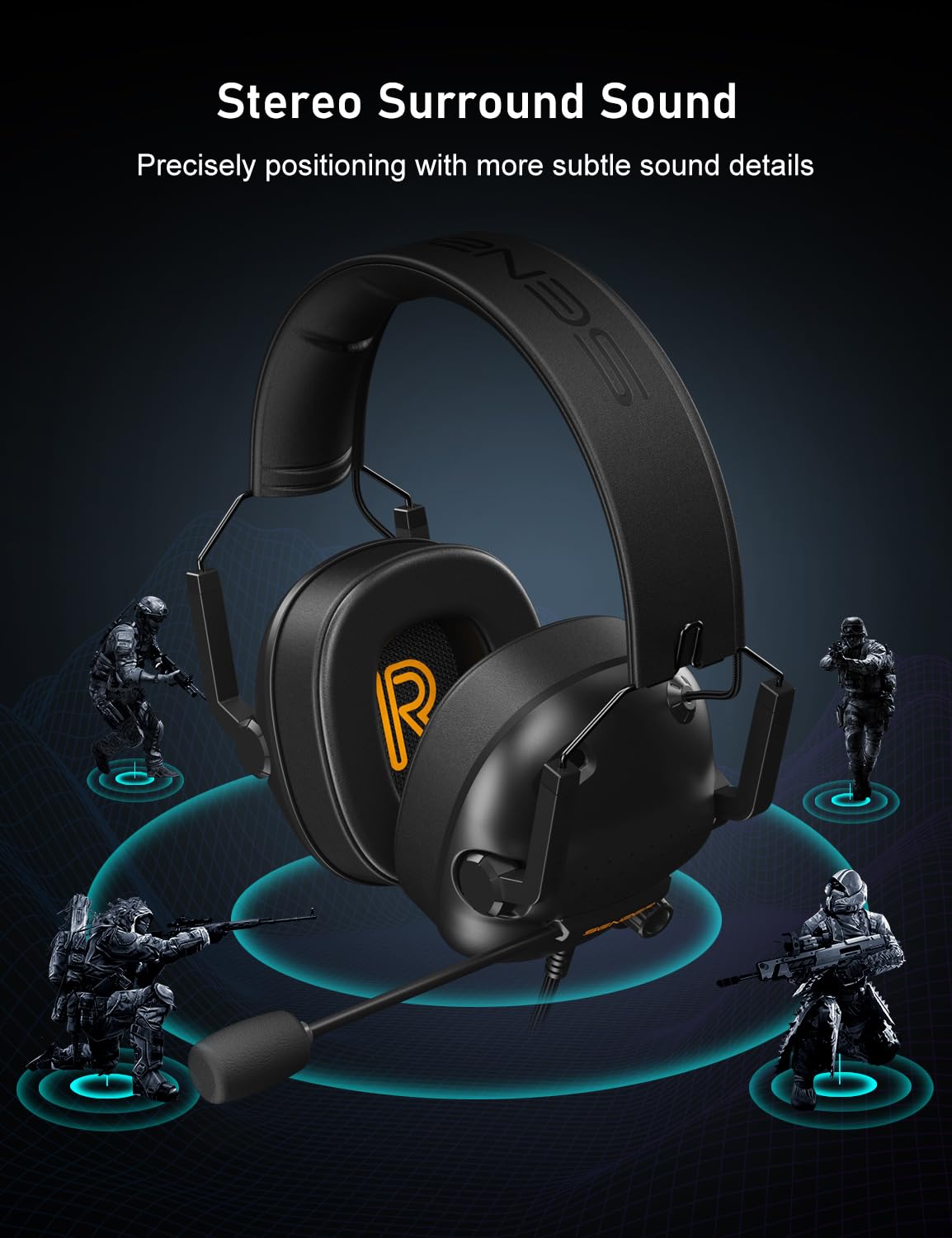 SENZER SG500 Surround Sound Pro Gaming Headset with Noise Cancelling Microphone - Soft Memory Foam Padding - Portable Foldable Headphones for PC, PS4, PS5, Xbox One, Switch - Black