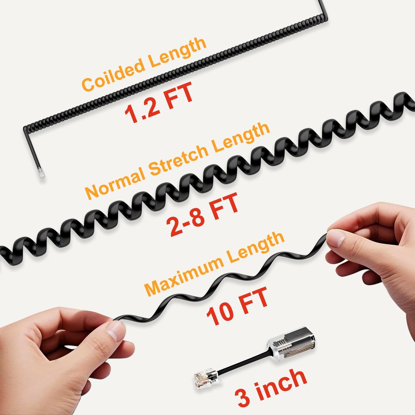 Uvital Telephone Handset Cord Detanglers, 2 Pack Landline Handset Cord Cable 10Ft Uncoiled(1.2 Ft Coiled) and 2 Pack Anti-Tangle Untangler 360 Degree Rotating Swivel Cords(Black)