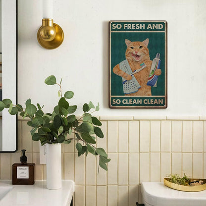 Cat Bathroom Wall Decor Cat Signs Gifts for Cat Lovers, Orange Cat Brushing Teeth And Washing Face Bathroom Decor Weird Stuff, 12x8 Inches Cat Decor Funny Bathroom Signs