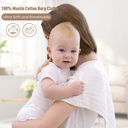 Yoofoss Muslin Burp Cloths for Baby 10 Pack 100% Organic Cotton Baby Washcloths for Boys Girls Large 20''X10'' Super Soft and Absorbent White