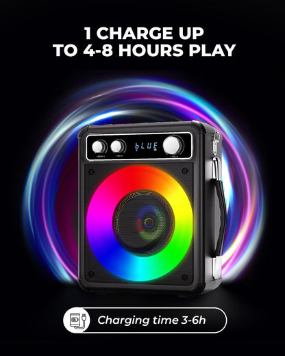 VOSOCO Karaoke Machine, Portable Bluetooth Karaoke Speaker with 2 Wireless Microphones, PA System for Adults Kids with LED Lights, Supports FM/AUX/USB/TF for Home Party