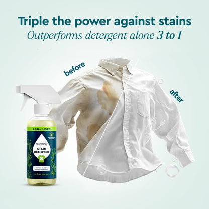 Puracy Stain Remover Spray, Natural Based Travel and Laundry Stain Cleaner for Clothes, Baby Essentials, Kids Stains, Oil and Fabric Spot Cleaner (Unscented, 12 oz)