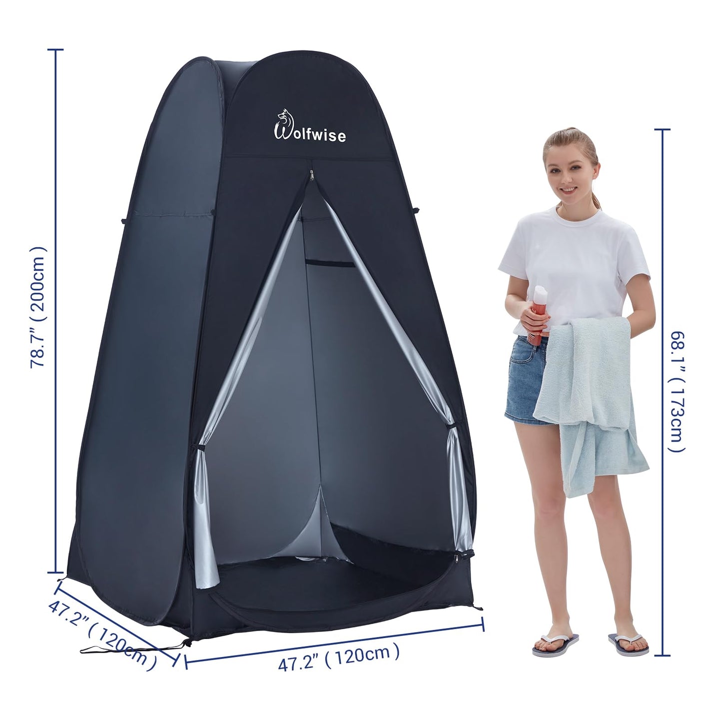 WolfWise 6.6FT Portable Pop Up Shower Privacy Tent Spacious Dressing Changing Room for Toilet Camping Biking Beach