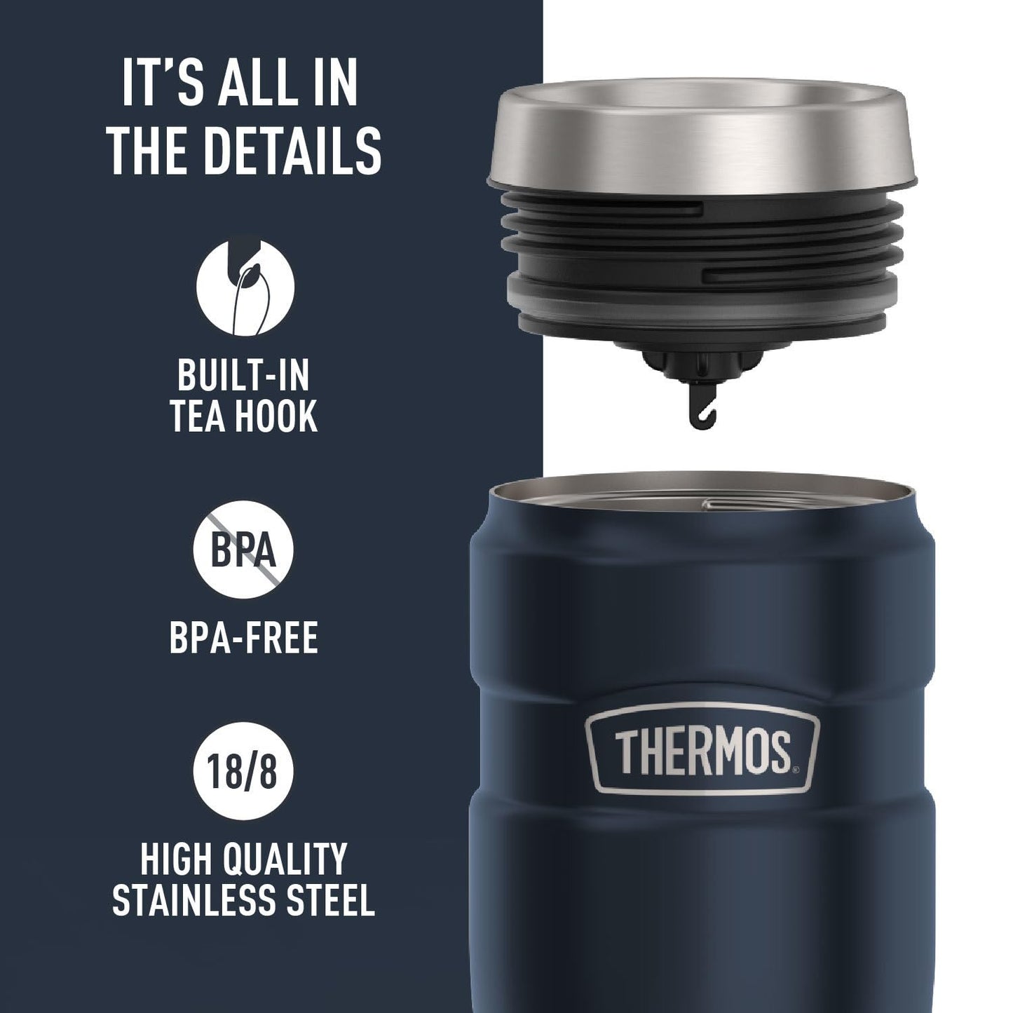 THERMOS Stainless King Vacuum-Insulated Travel Tumbler, 16 Ounce, Midnight Blue